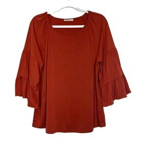 Bebonnie Tunic Womens M Ruffle Bell Sleeve Burnt Orange Top Size‎ Medium